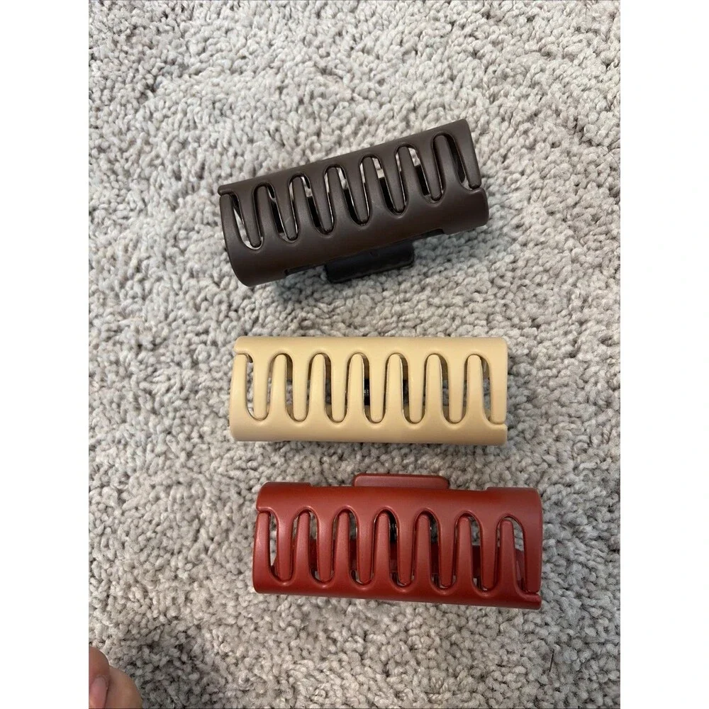 Mello Classic Claw Clip, Beige, Brown & Cherry, x3 Lot,(Medium)Squishy Claw Clip